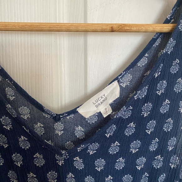 LUCKY BRAND Long Sleeveless Blue Floral Tiered Summer Praire Maxi Dress Ruffles - Picture 5 of 8